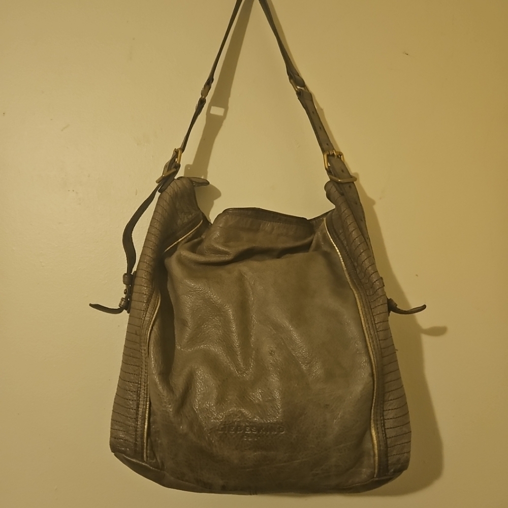 Liebeskind Elenor Taupe Genuine Leather Shoulder Bag Luxury Designer Purse